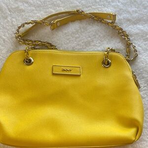 DKNY Bright Yellow Leather Chain-Handle Shoulder Bag